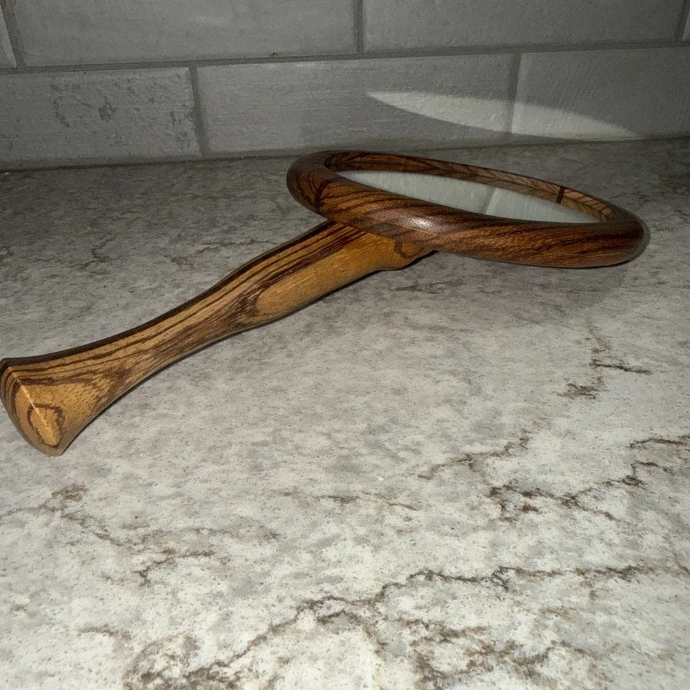 Vintage Angled Wood Handle Framed Vanity Mirror Rustic Farmhouse Country Unique
